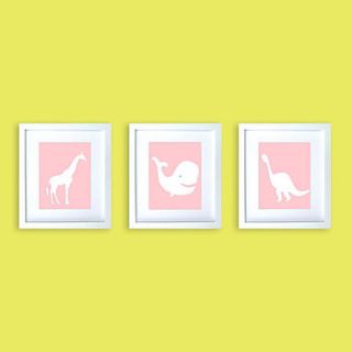 three nursery animals prints in pink by indira albert