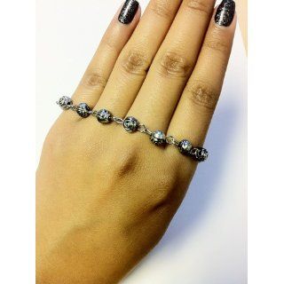 Womens Style Silver Tone 6mm Rosebud Shape Bead 7 3/4" Rosary Bracelet with Miraculous Mary Charm Link Bracelets Jewelry