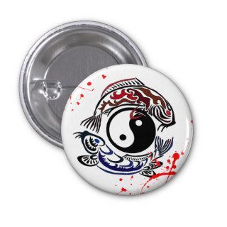 Cool blood splatter Yin Yang Koi Fishes tattoo art Pinback Button