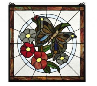 Tiffany Style 20" Butterfly Floral Stained Glass Window Panel —
