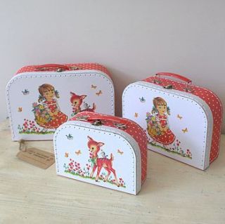 set of three vintage girl and bambi suitcases by little ella james
