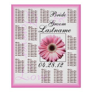 Pink Gerbera Daisy Wedding Guest Seating Chart Posters