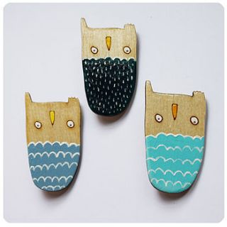 hand painted wooden owl brooch by kayleigh o'mara