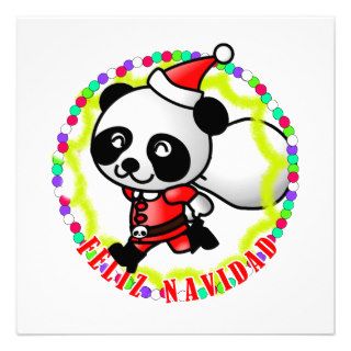 Feliz Navidad   Cute Cartoon Panda Bear Santa Invitations