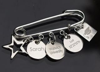 personalised engraved graduation charm pin by capture & keep