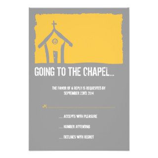 Yellow and Gray Chapel Wedding RSVP card Announcements