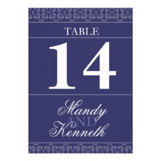 Navy blue banded wedding table numbers personalized invitation