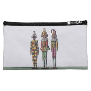 Vintage Colorful Whimsical Three Jester Dolls Cosmetic Bag