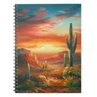 Painting Of A Colorful Desert Sunset Painting Spiral Notebooks