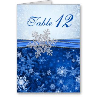 Silver snowflake on blue  Table Number Greeting Cards
