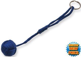 P 00107. Large Monkey Fist Self Defense Keychain   Royal Blue Large Monkey Fist w/ Keyring  Royal Blue. Used as a self defense tool, looks like a small bunched fist. Tied at the end of the string. Inside the knot is a metal ball making it easy to throw. St