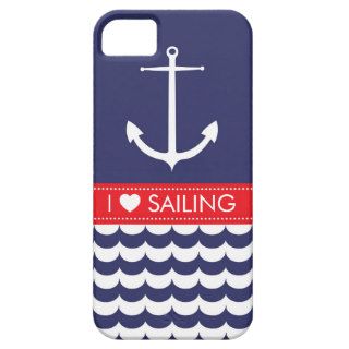Anchor with Waves and Custom Name in Navy & Red iPhone 5/5S Cases