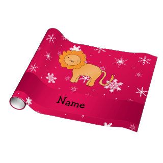 Personalized name lion pink snowflakes gift wrapping paper