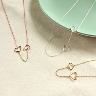 double heart silver necklace by norigeh