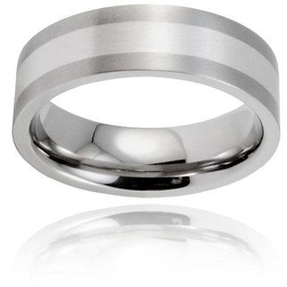 Men's Brushed Titanium Sterling Silver Inlay Ring (7 mm) West Coast Jewelry Men's Rings