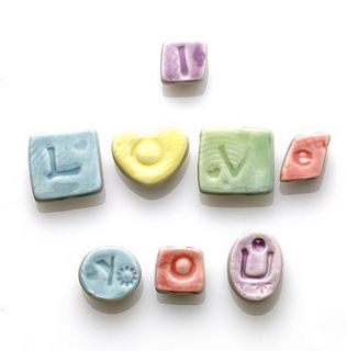 porcelain 'i love you' magnets by jo heckett