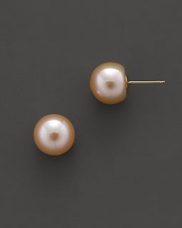 Natural Color Peach Freshwater Pearl Stud Earrings, 10 mm's