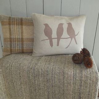 ' bird on a branch ' cushion and natural throw by rustic country crafts