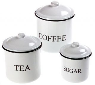 Antique Style 3pc Enamelware Canister Set with Black Trim —