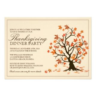Thanksgiving Dinner Party Invitation With Tree