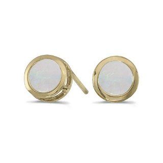 14k Yellow Gold Round Opal Bezel Stud Earrings Jewelry