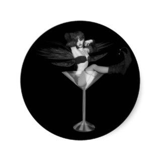 Red Wing Freaky Fairy Girl Martini Glass 3D Round Stickers