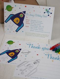 space rocket invites or thank you notes by little fish events