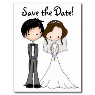 Funny Bride and Groom Cartoon Save the Date Post Cards