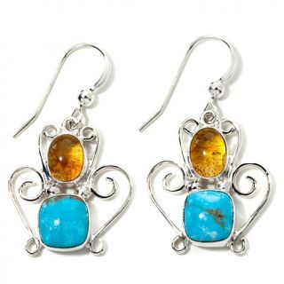 Jay King Turquoise and Amber Sterling Silver Scroll Drop Earrings