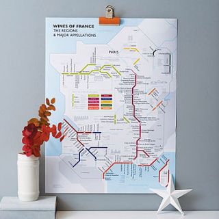 metro wine map of france print by de long
