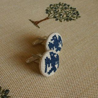 cross stitch eagle cufflinks by handstitched with love