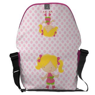 Pink Polka Dots Blonde Roller Skating Courier Bags