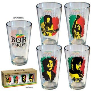 Bob Marley/Pint Glass Set Flag 4 Pack Beer Glasses Kitchen & Dining