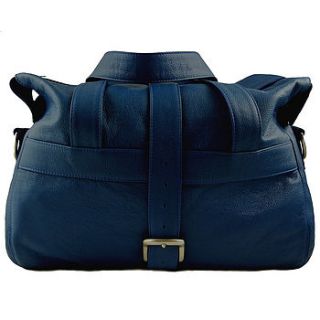 handcrafted marine blue leather overnight bag by freeload leather accessories