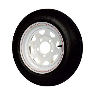 Martin Wheel High Speed 8-Ply Bias Trailer Tire & Assembly — ST185/80D13, Custom White Spoke with Red/Blue Accent Stripes, Model# DM185D3D-5CI  15in. High Speed Trailer Tires   Wheels