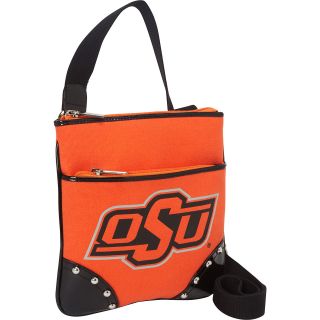 Ashley M Oklahoma State University Canvas Cross Body Bag with Studded Patent Leather Trim