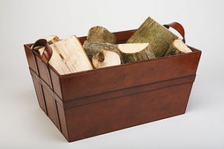 leather log basket by life of riley