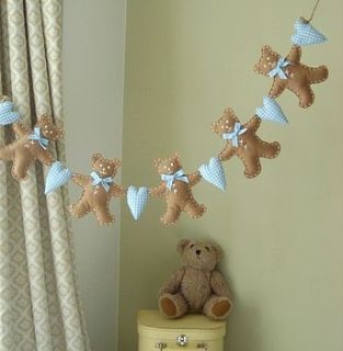 felt teddy garland   blue or pink by cherish