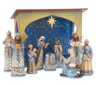 Jim Shore Heartwood Creek 10 Piece Blue Nativity Set —