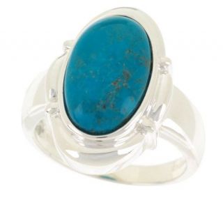 Sterling Elongated Oval Turquoise Ring —