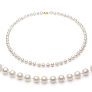 DaVonna 14k Gold White Akoya Pearl High Luster 18 inch Necklace (7.5 8 mm) DaVonna Pearl Necklaces