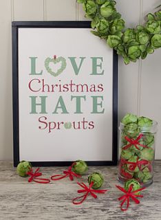 'love christmas hate love sprouts' poster by the contemporary home
