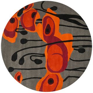 Handmade Elegance Grey/ Orange New Zealand Wool Rug (6' Round) Safavieh Round/Oval/Square