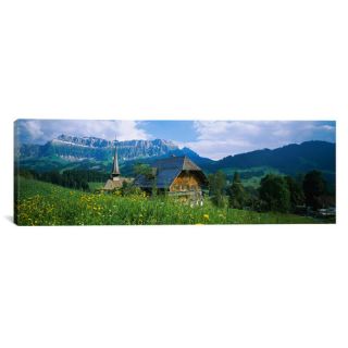 iCanvasArt Panoramic Chalet and a Church on a Landscape, Emmental