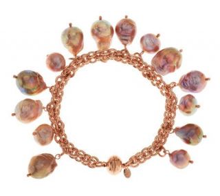 Honora Ming Cultured Pearl Bronze Charm Bracelet —