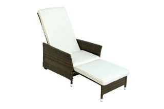 Komfort Deckchair SORRENTO mit Fussteil, Stahl + Polyrattan braun, mit Auflagen creme Garten