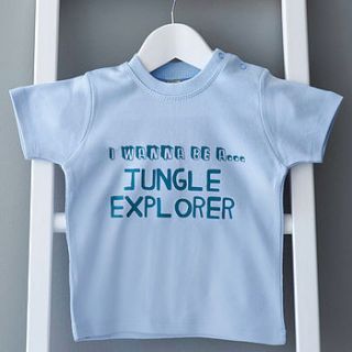 personalised 'i wanna be a…' baby t shirt by wear it with wellies