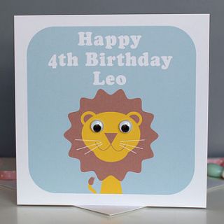 personalised wobbly eyed lion card by stripeycats