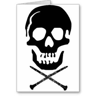 Skull and clarinets   Black on white Cards