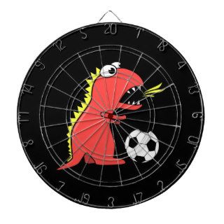 Funny Cartoon Dinosaur Playing Soccer Black Dart Boards